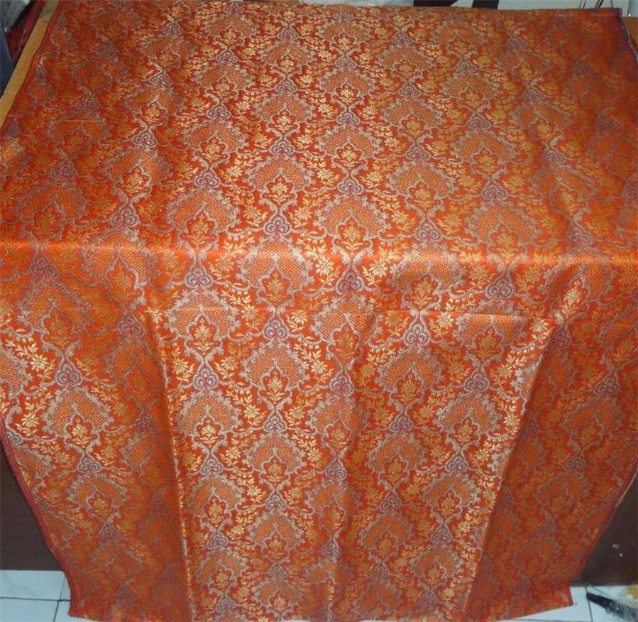 Heavy Silk Brocade Fabric Orange,Blue X Metallic Gold Color 36" wide BRO512[1]