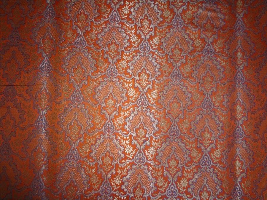 Heavy Silk Brocade Fabric Orange,Blue X Metallic Gold Color 36" wide BRO512[1]