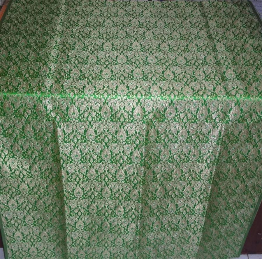 Heavy Silk Brocade Fabric Green X Metallic Gold Color 36" wide BRO513[5]