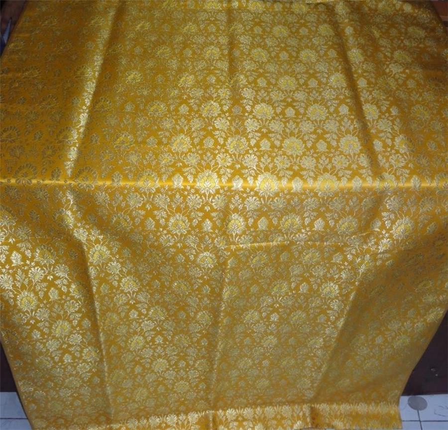 Heavy Silk Brocade Fabric Yellow X Metallic Gold Color 36" wide BRO515[3]