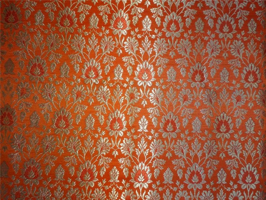 Heavy Silk Brocade Fabric Orange X Metallic Gold Color 36" WIDE BRO514[3]
