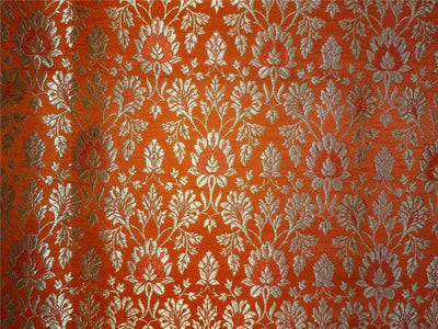 Heavy Silk Brocade Fabric Orange X Metallic Gold Color 36" WIDE BRO514[3]