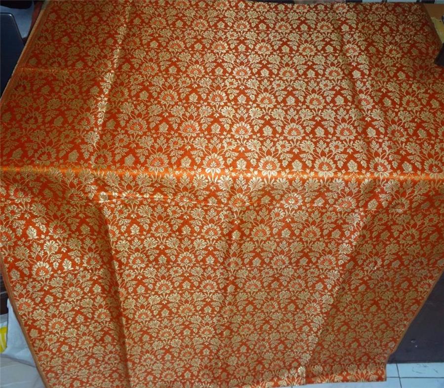 Heavy Silk Brocade Fabric Orange X Metallic Gold Color 36" WIDE BRO514[3]