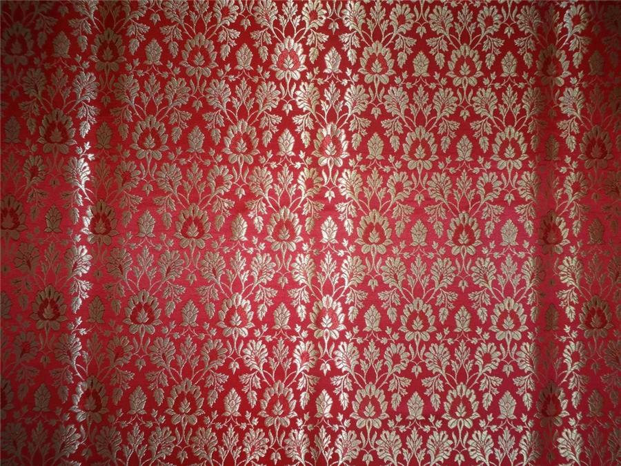 Heavy Silk Brocade Fabric Red X Metallic Gold Color 36" wide BRO514[1]