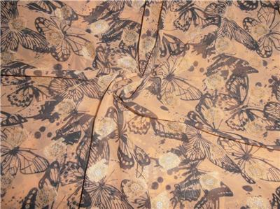 Polyester Georgette 44&quot; Wide ~Peach x Black Printed Butterfly