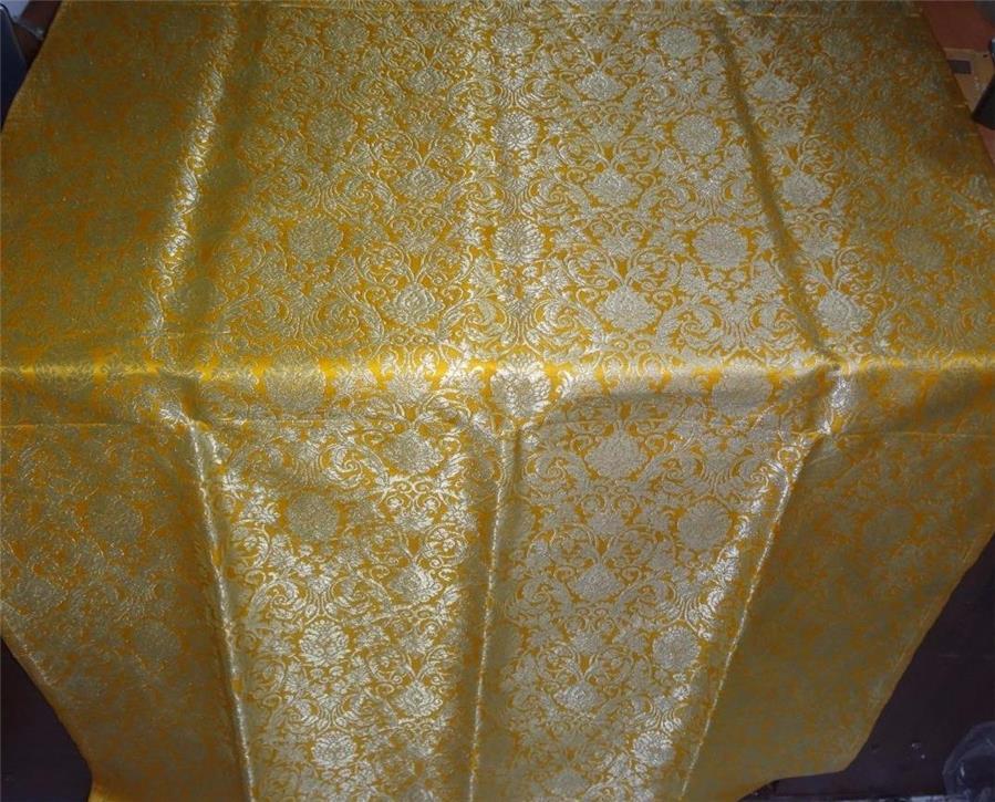 Heavy Silk Brocade Fabric Mango Yellow x Metallic Gold Color 36" WIDE BRO510[4]