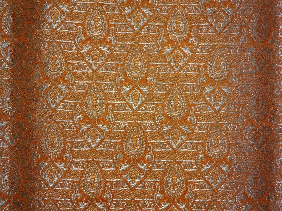 Heavy Silk Brocade Fabric Burnt Orange x Metallic Gold Color 36" WIDE BRO518[4]