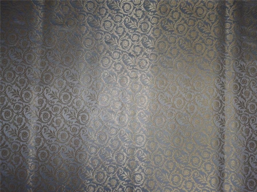 Heavy Silk Brocade Fabric Grey x Metallic Gold Color 36" WIDE BRO518[1]