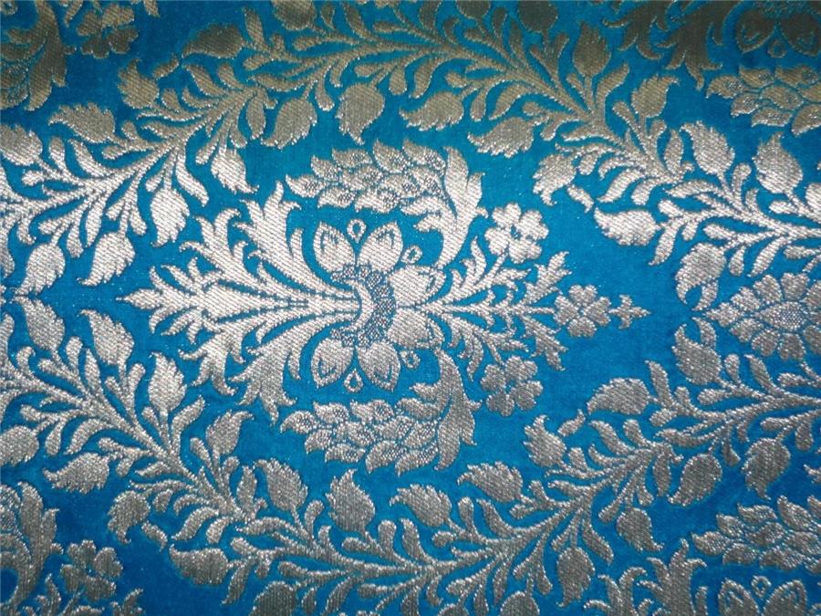 Heavy Silk Brocade Fabric Blue x Metallic Gold Color 36" WIDE BRO517[4]