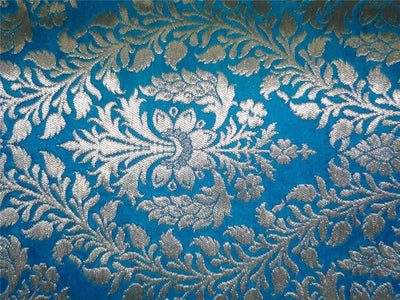 Heavy Silk Brocade Fabric Blue x Metallic Gold Color 36" WIDE BRO517[4]