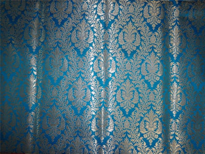 Heavy Silk Brocade Fabric Blue x Metallic Gold Color 36" WIDE BRO517[4]