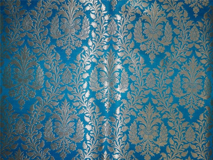 Heavy Silk Brocade Fabric Blue x Metallic Gold Color 36" WIDE BRO517[4]