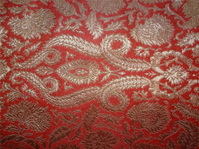 Heavy Silk Brocade Fabric Red x Metallic Gold Color 36" WIDE BRO516[1]