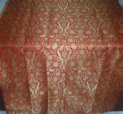 Heavy Silk Brocade Fabric Red x Metallic Gold Color 36" WIDE BRO516[1]