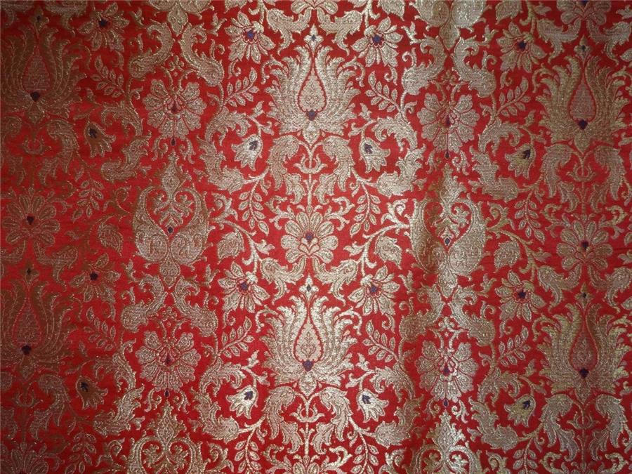 Heavy Silk Brocade Fabric Red, Navy Blue x Metallic Gold Color 36" WIDE BRO516[2]