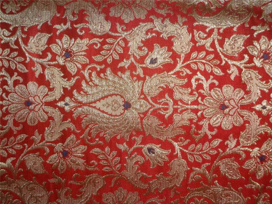 Heavy Silk Brocade Fabric Red, Navy Blue x Metallic Gold Color 36" WIDE BRO516[2]