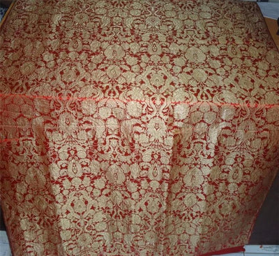 Heavy Silk Brocade Fabric Red, Green x Metallic Gold Color 36" wide BRO516[3]