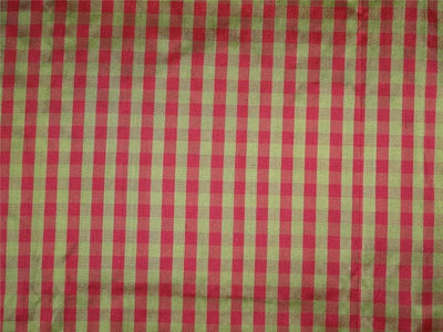 100% SILK DUPIONI FABRIC RED X GREEN COLOR PLAIDS 44" wide DUPC78[1]