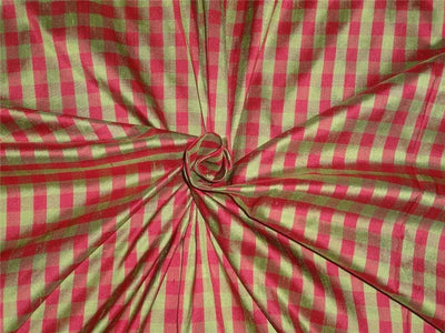 100% SILK DUPIONI FABRIC RED X GREEN COLOR PLAIDS 44" wide DUPC78[1]