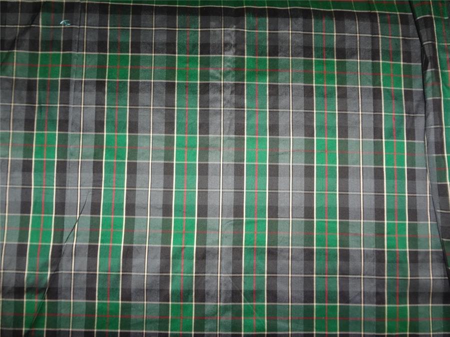 SILK DUPIONI GREEN X MULTI COLOR PLAIDS  FABRIC WIDTH 54" wide DUP#C66[3]