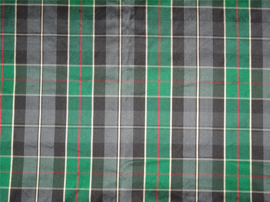 SILK DUPIONI GREEN X MULTI COLOR PLAIDS  FABRIC WIDTH 54" wide DUP#C66[3]