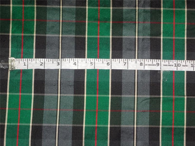 SILK DUPIONI GREEN X MULTI COLOR PLAIDS  FABRIC WIDTH 54" wide DUP#C66[3]