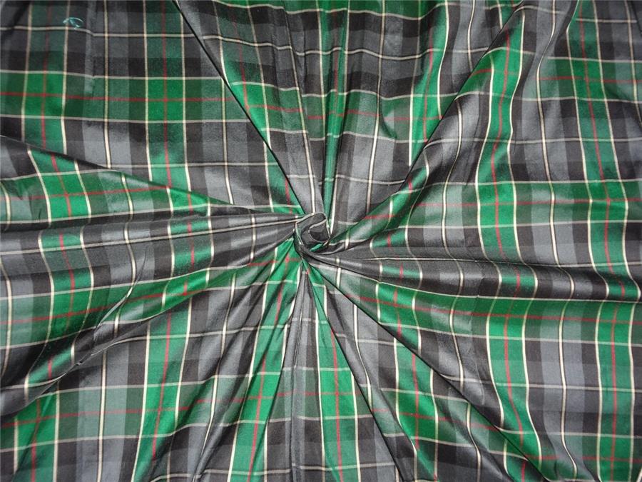 SILK DUPIONI GREEN X MULTI COLOR PLAIDS  FABRIC WIDTH 54" wide DUP#C66[3]