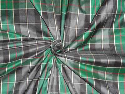 SILK DUPIONI GREEN X MULTI COLOR PLAIDS  FABRIC WIDTH 54" wide DUP#C66[3]