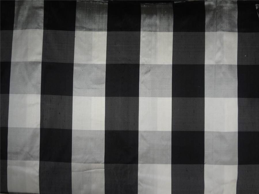 SILK DUPIONI BLACK,GREY,IVORY AND SILVER PLAIDS FABRIC 54" wide DUP#C52