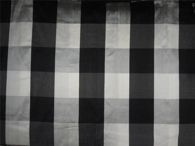 SILK DUPIONI BLACK,GREY,IVORY AND SILVER PLAIDS FABRIC 54" wide DUP#C52