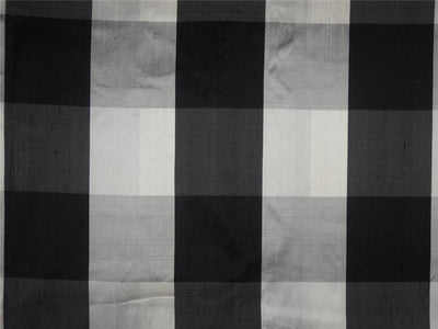 SILK DUPIONI BLACK,GREY,IVORY AND SILVER PLAIDS FABRIC 54" wide DUP#C52