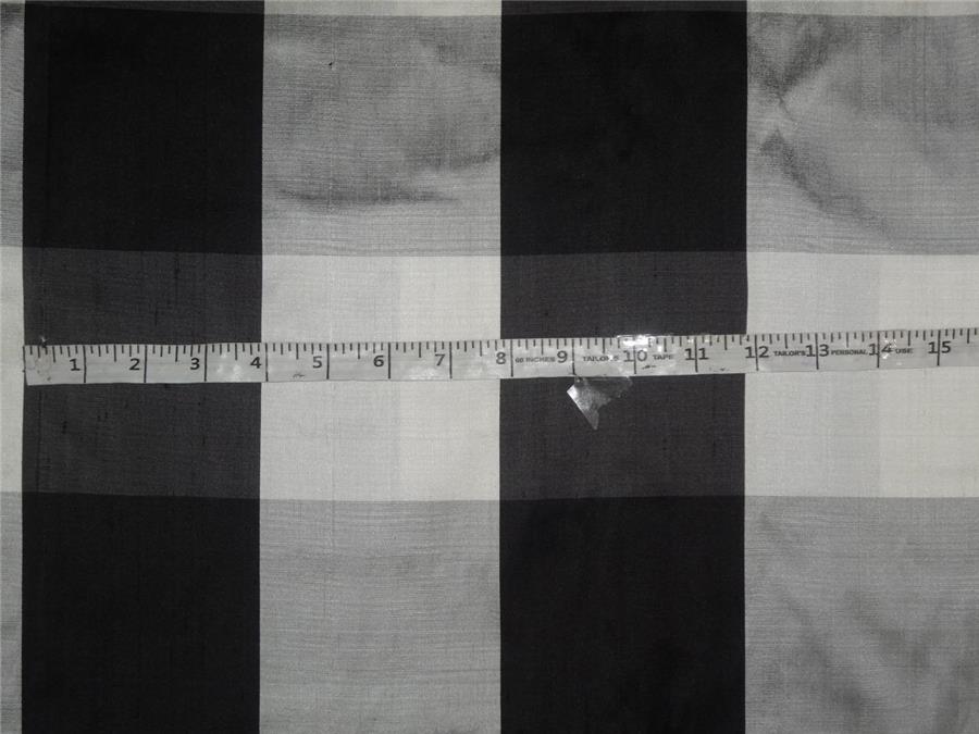 SILK DUPIONI BLACK,GREY,IVORY AND SILVER PLAIDS FABRIC 54" wide DUP#C52