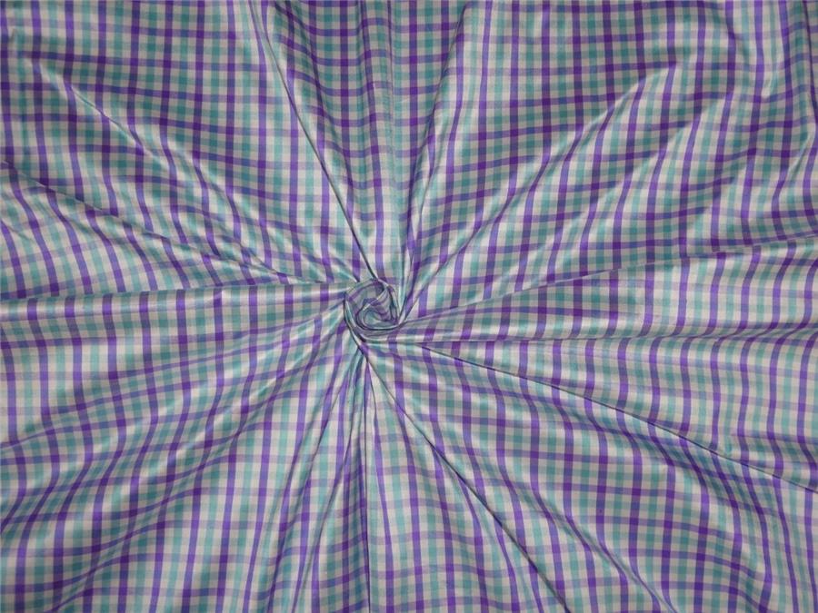 100% Pure Silk Dupion Fabric Purple, Sea Green x White color Small Checks 54" wide DUP#C85