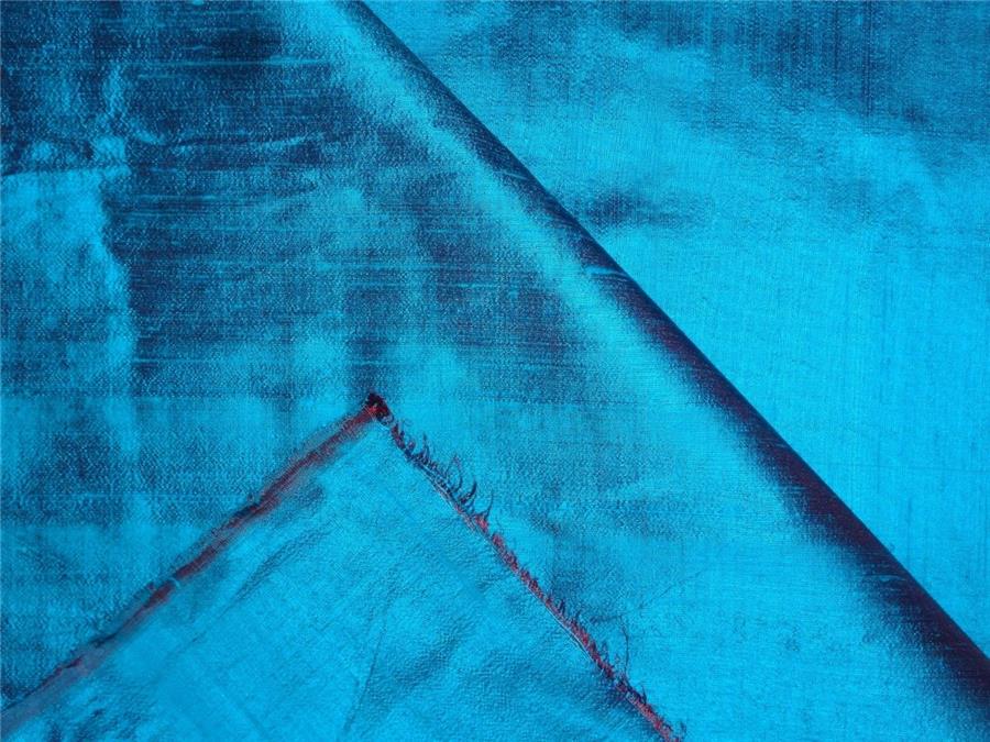100% Pure Silk Dupioni Fabric Deep Ocean Blue x Pink Shot Color 54" wide with Slub MM72[5]