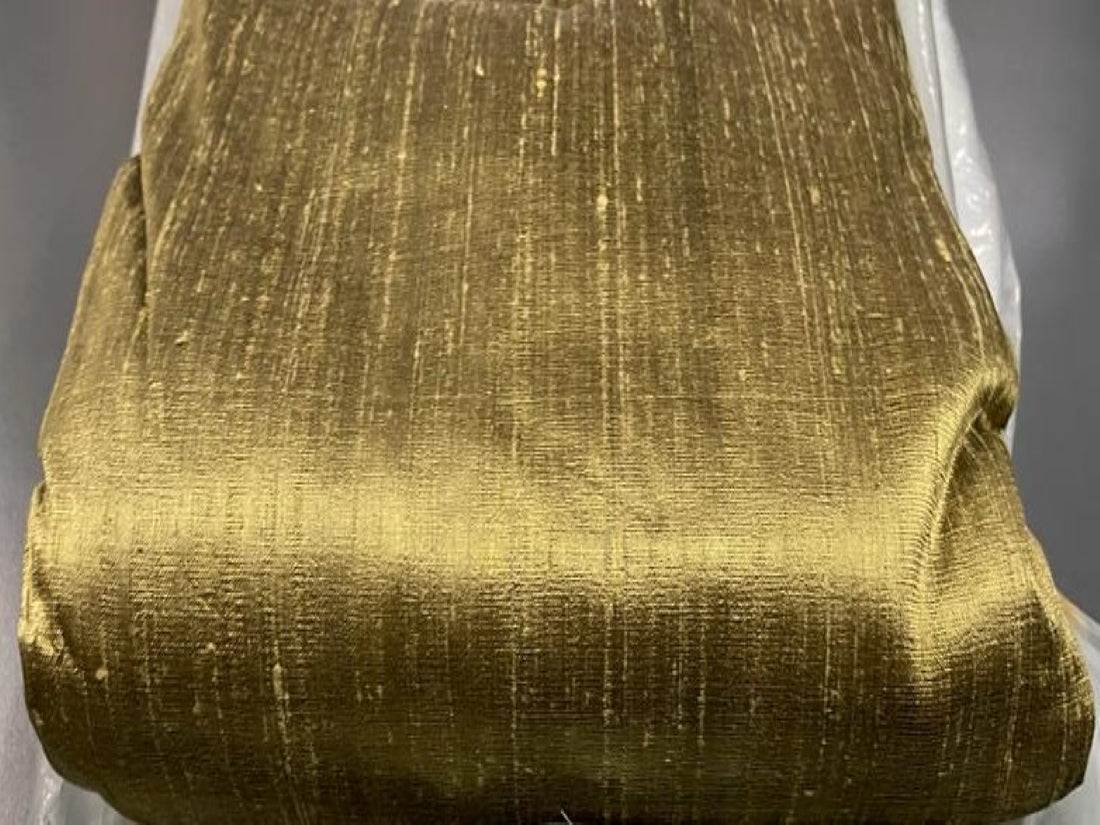 100% PURE SILK DUPIONI FABRIC Antique Gold x Black 54" WITH SLUBS MM50[3]