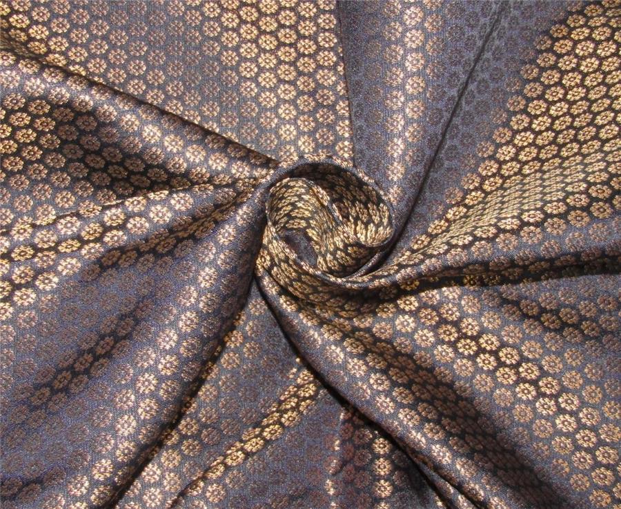 Brocade fabric navy blue metallic gold color 44&quot;wide