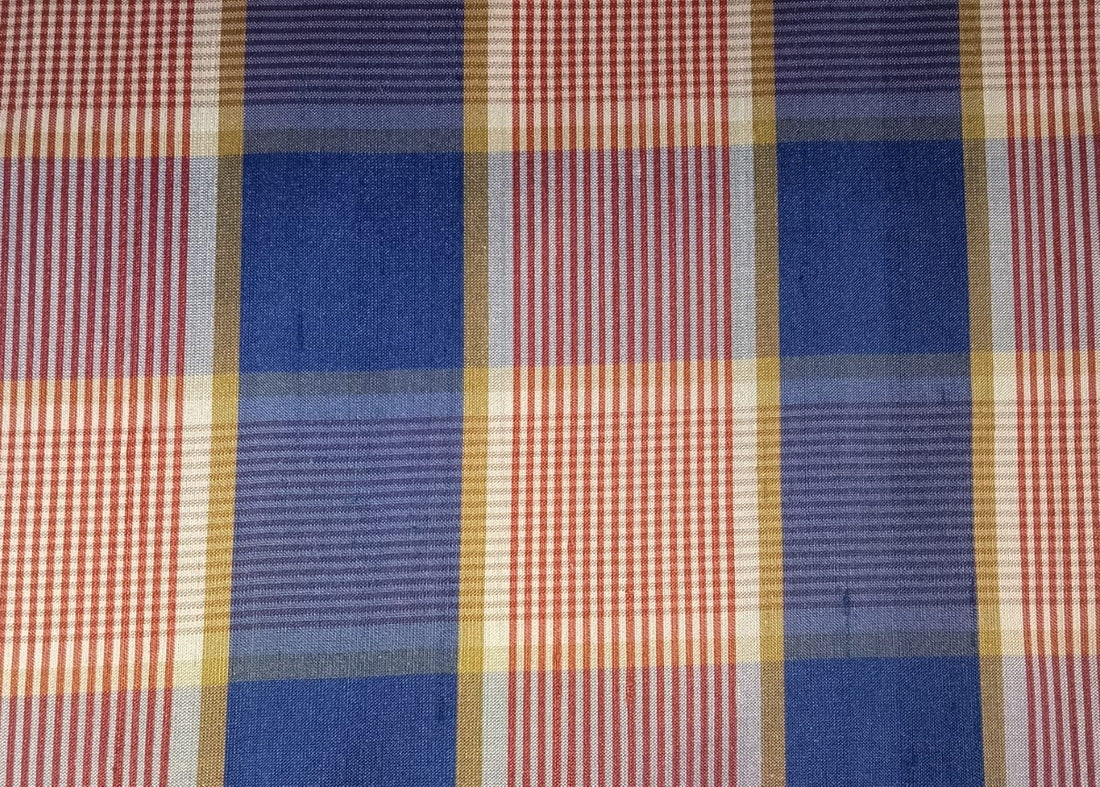 100% silk dupion red blue plaids fabric 54&quot; wide