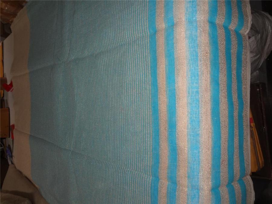 100% Linen Shimmer Gold and Blue stripe Fabric 56" wide [7776]
