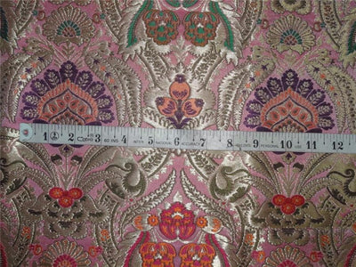 Heavy Silk Brocade Fabric shades of pink orange metallic gold & green COLOR 44" WIDE BRO539[4]