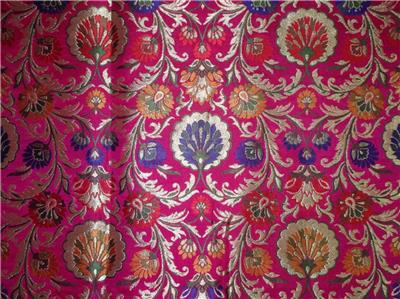 SILK BROCADE FABRIC BRIGHT PINK METALLIC GOLD & MULTI COLOR 36" WIDE BRO545[2]