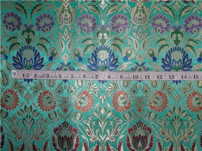 SILK BROCADE FABRIC TIFFANY BLUE METALLIC GOLD & MULTI COLOR 36" WIDE BRO544[3]