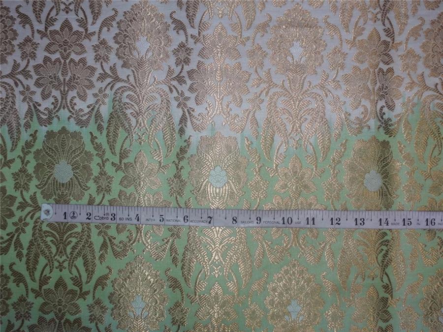 Silk brocade fabric shaded pastel green and ivory color 44" wide BRO545[4]