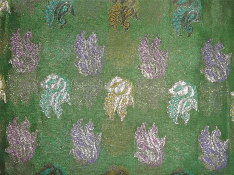 Silk Brocade Fabric Green x metallic gold color 44" wide BRO547[5]