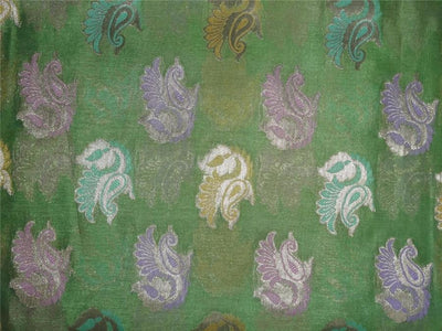 Silk Brocade Fabric Green x metallic gold color 44" wide BRO547[5]