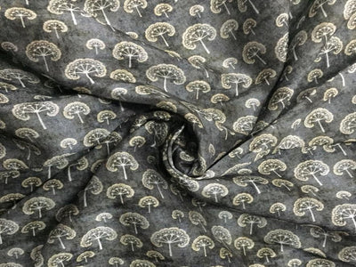 Chanderi silk fabric forest green Mushroom print ~ 44'' wide [11676]