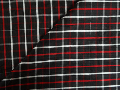 100% Pure Silk Black, Red & White Color Plaids fabric 44" wide DUP#C72 [4849]