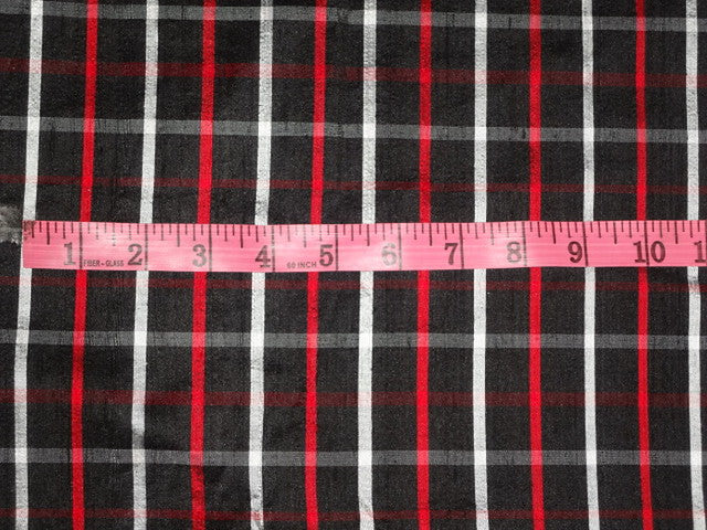 100% Pure Silk Black, Red & White Color Plaids fabric 44" wide DUP#C72 [4849]