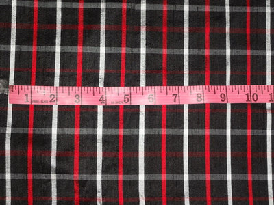 100% Pure Silk Black, Red & White Color Plaids fabric 44" wide DUP#C72 [4849]