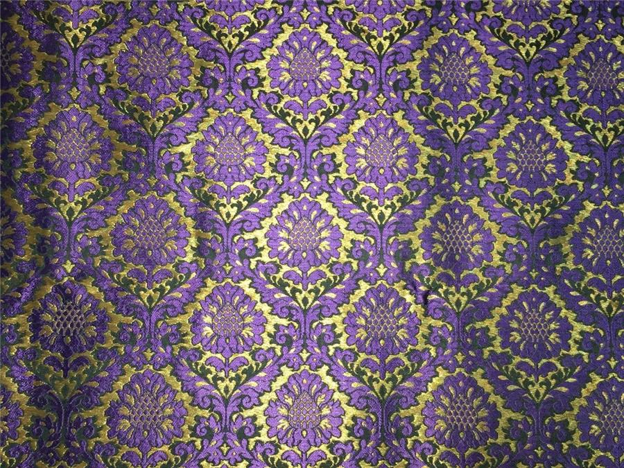 Heavy Silk Brocade Fabric purple green x metallic gold color