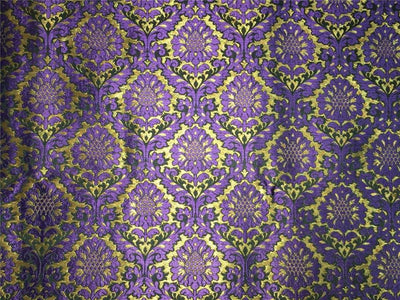 Heavy Silk Brocade Fabric purple green x metallic gold color